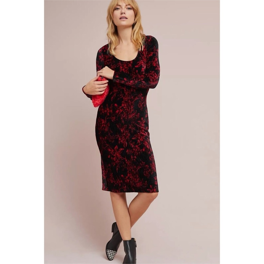 Anthropologie HD in Paris Dierdre Velvet Column Dress Red Black Floral Small